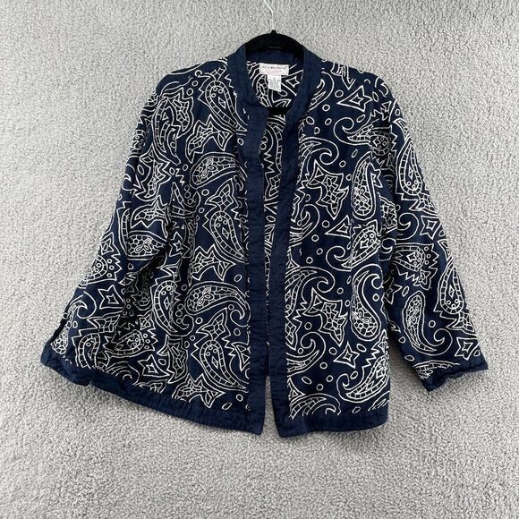 Victor Costa Occasion embroidered Jacket linen paisley Navy Blue White Sz 1X - Picture 1 of 13